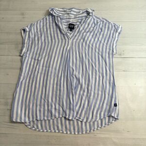 GAP Womens Short Sleeve Top, Light Blue and white stripes Medium